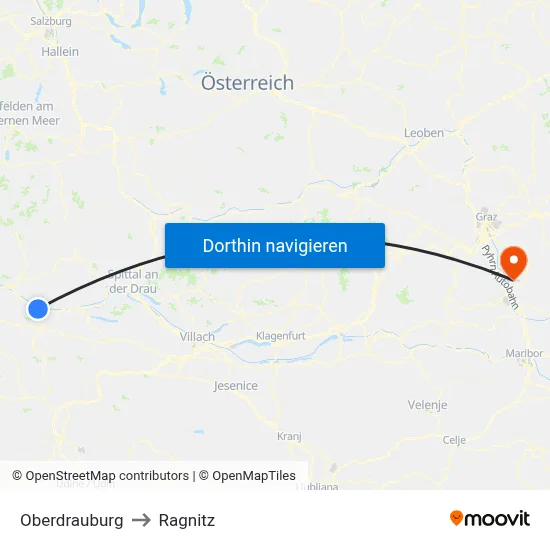 Oberdrauburg to Ragnitz map