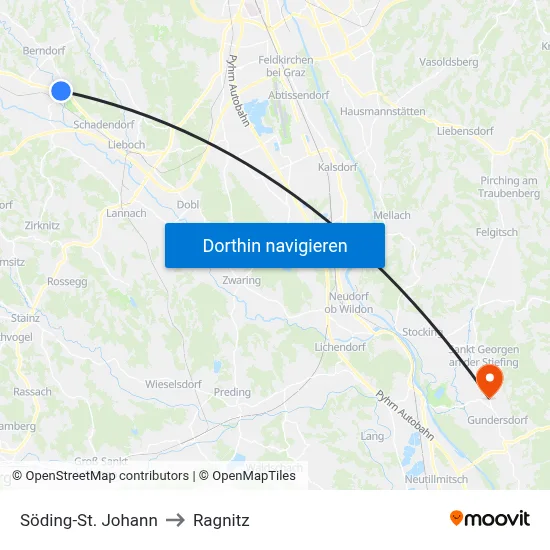 Söding-St. Johann to Ragnitz map