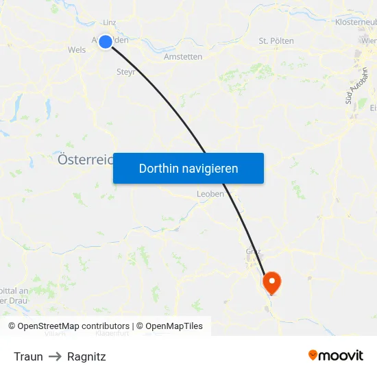 Traun to Ragnitz map