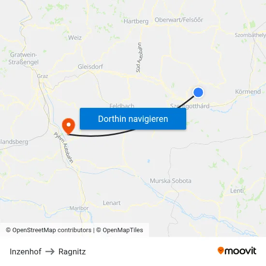 Inzenhof to Ragnitz map