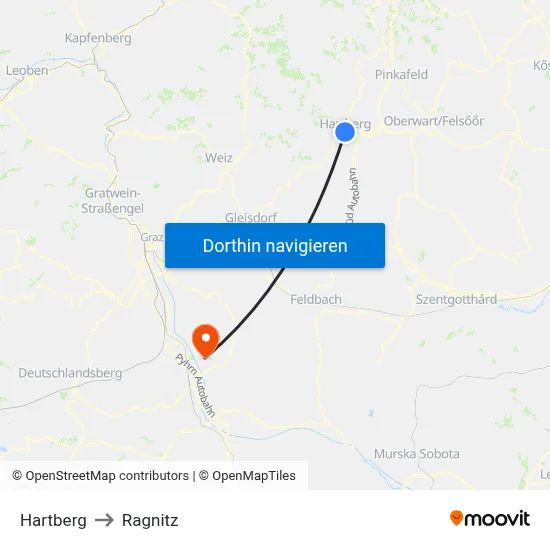 Hartberg to Ragnitz map