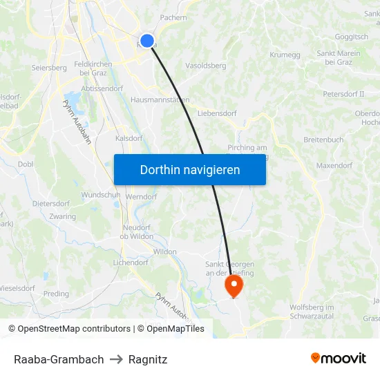 Raaba-Grambach to Ragnitz map