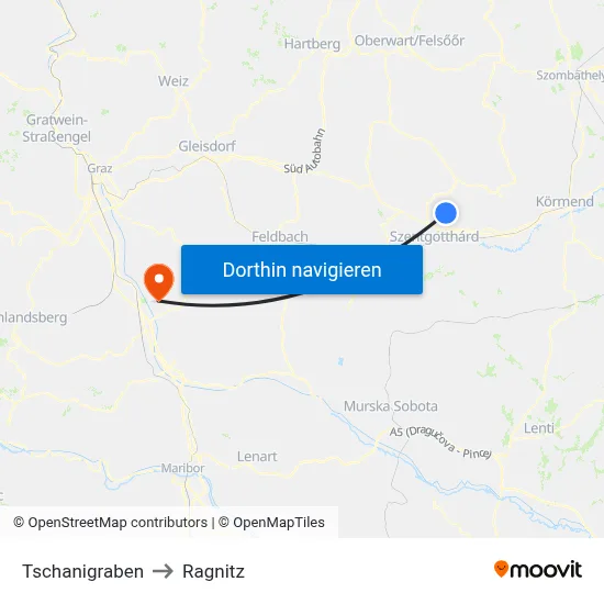Tschanigraben to Ragnitz map