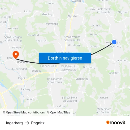 Jagerberg to Ragnitz map