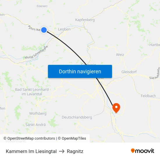 Kammern Im Liesingtal to Ragnitz map