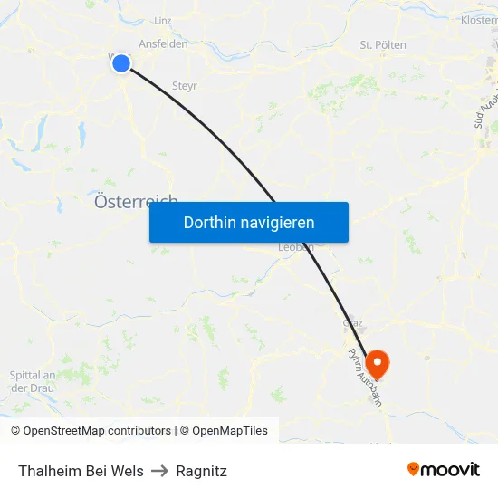 Thalheim Bei Wels to Ragnitz map