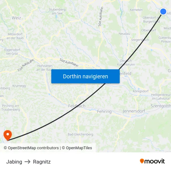 Jabing to Ragnitz map