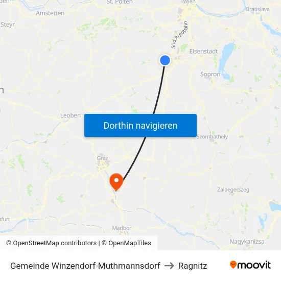 Gemeinde Winzendorf-Muthmannsdorf to Ragnitz map