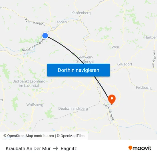 Kraubath An Der Mur to Ragnitz map