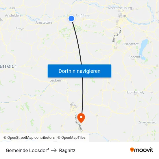 Gemeinde Loosdorf to Ragnitz map