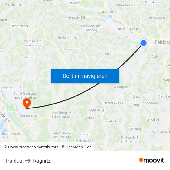 Paldau to Ragnitz map