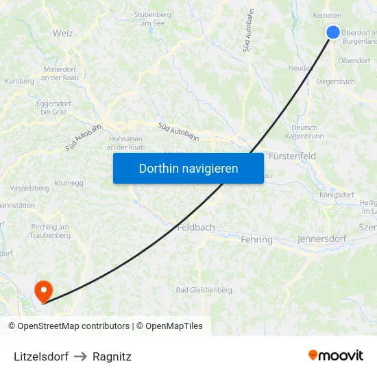 Litzelsdorf to Ragnitz map