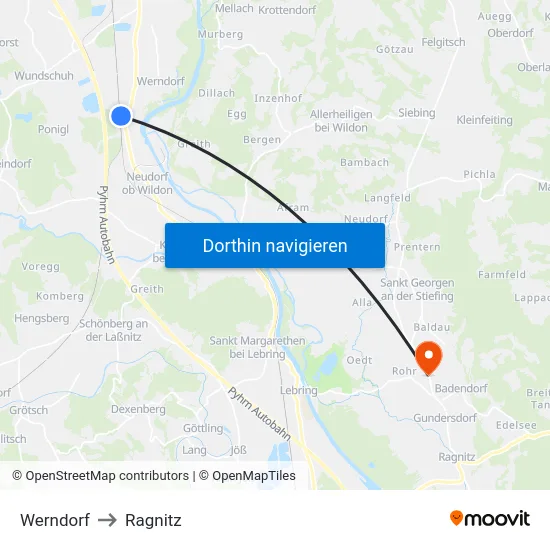 Werndorf to Ragnitz map