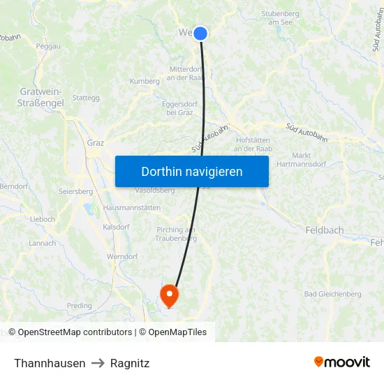 Thannhausen to Ragnitz map