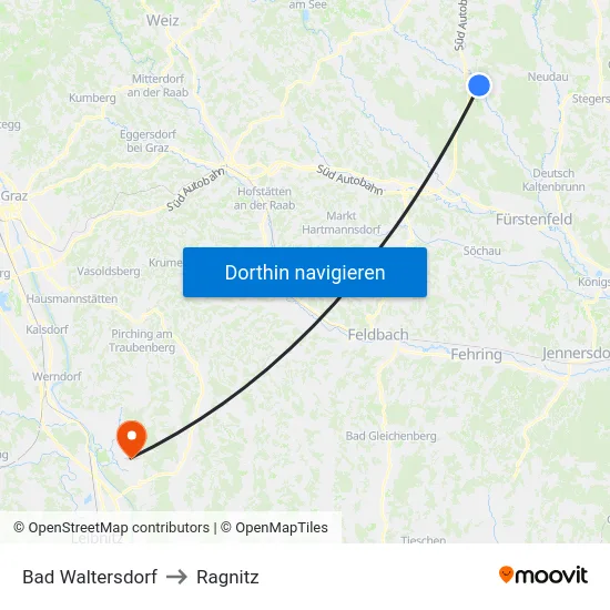 Bad Waltersdorf to Ragnitz map
