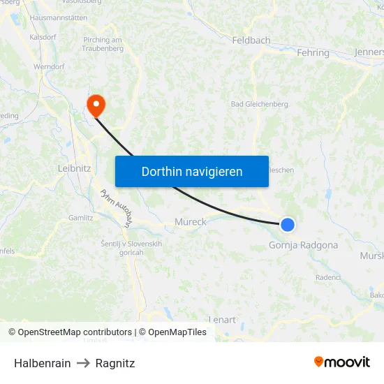 Halbenrain to Ragnitz map