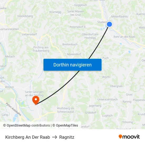 Kirchberg An Der Raab to Ragnitz map