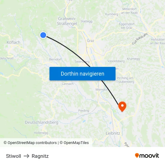 Stiwoll to Ragnitz map