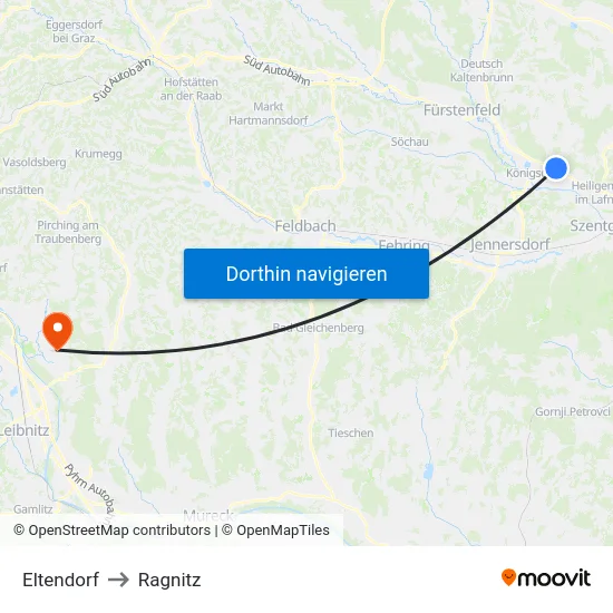 Eltendorf to Ragnitz map