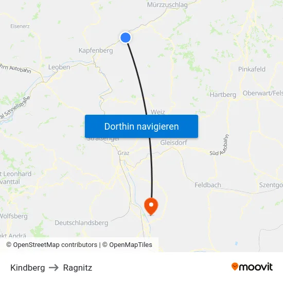 Kindberg to Ragnitz map
