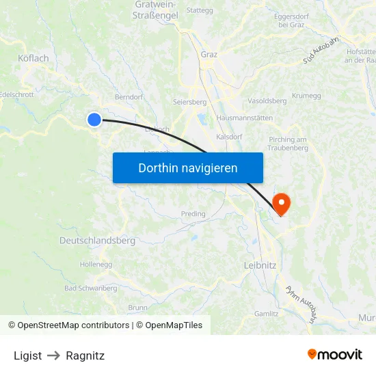 Ligist to Ragnitz map