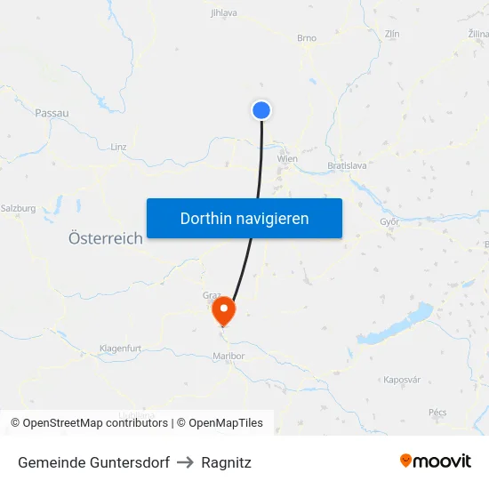 Gemeinde Guntersdorf to Ragnitz map