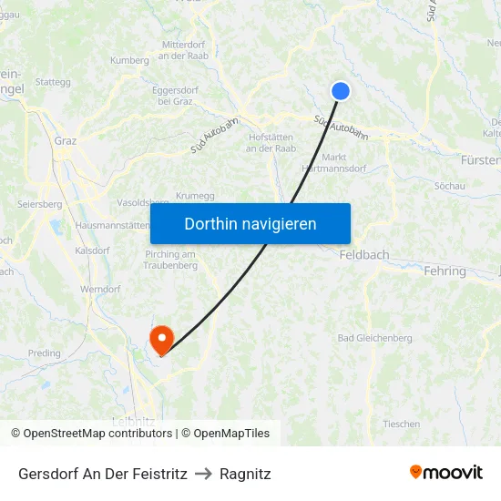 Gersdorf An Der Feistritz to Ragnitz map