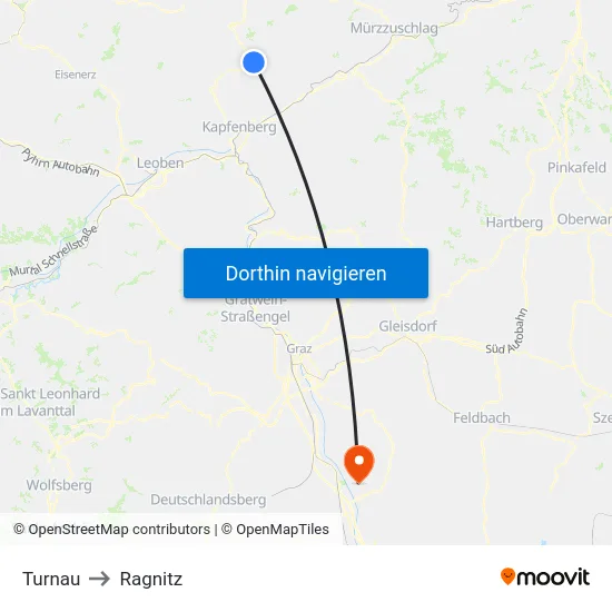 Turnau to Ragnitz map