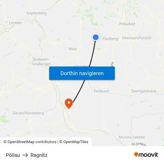 Pöllau to Ragnitz map