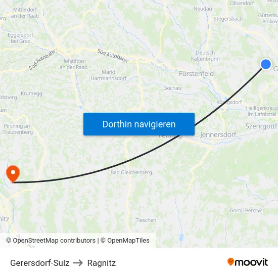 Gerersdorf-Sulz to Ragnitz map