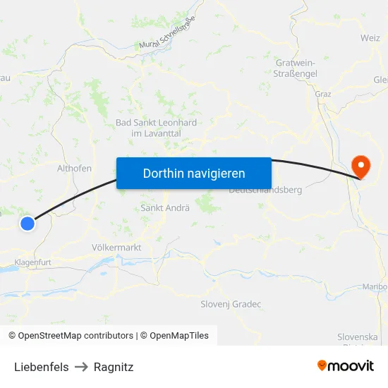 Liebenfels to Ragnitz map