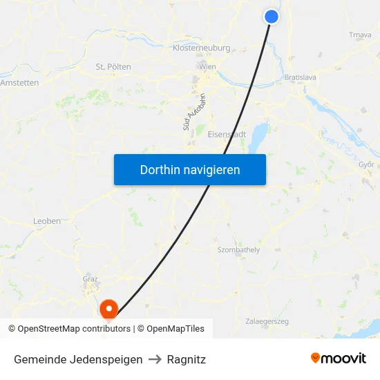 Gemeinde Jedenspeigen to Ragnitz map