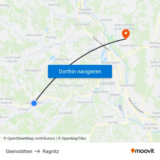 Gleinstätten to Ragnitz map