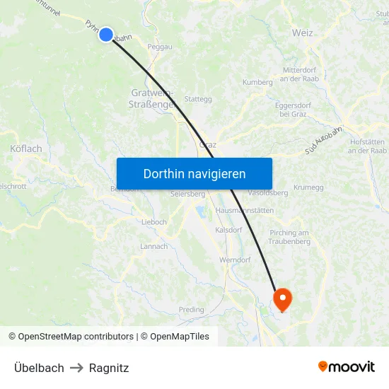 Übelbach to Ragnitz map