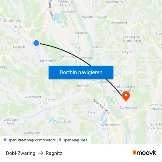 Dobl-Zwaring to Ragnitz map