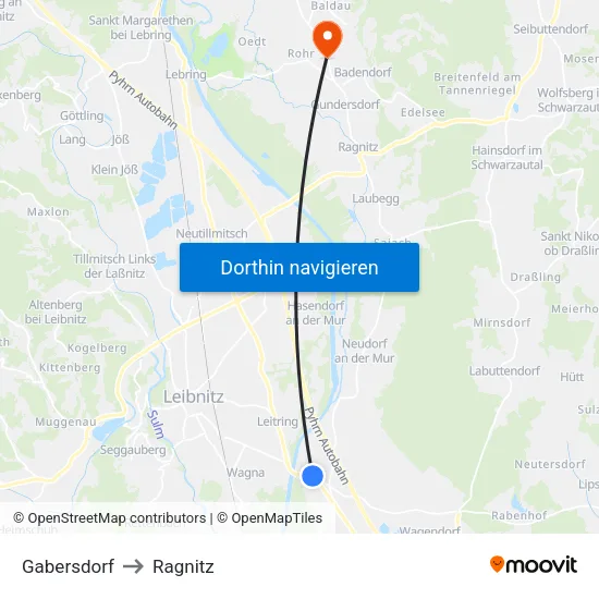Gabersdorf to Ragnitz map