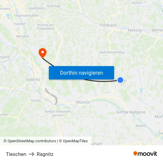 Tieschen to Ragnitz map