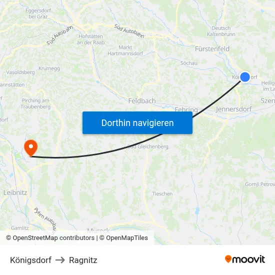 Königsdorf to Ragnitz map