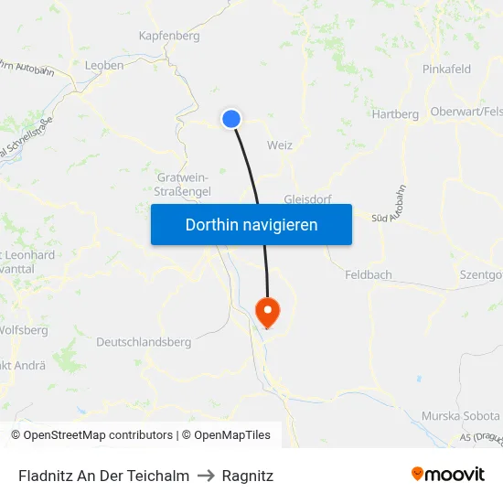Fladnitz An Der Teichalm to Ragnitz map
