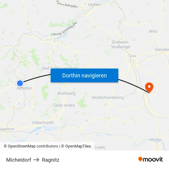 Micheldorf to Ragnitz map