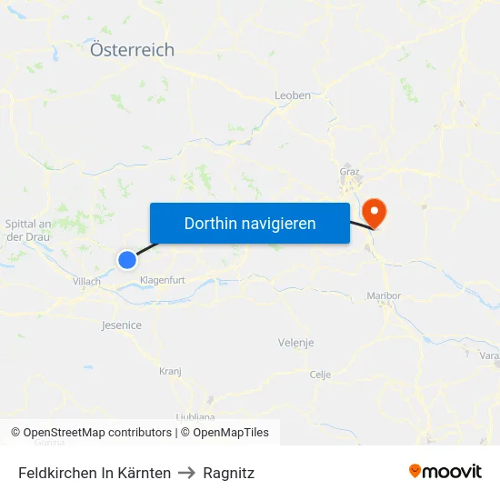 Feldkirchen In Kärnten to Ragnitz map