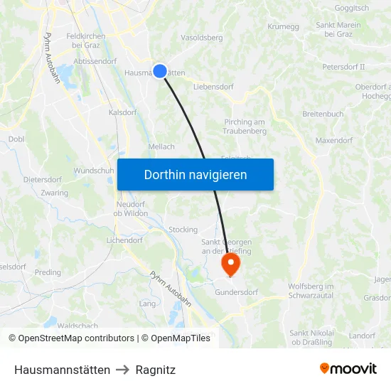 Hausmannstätten to Ragnitz map