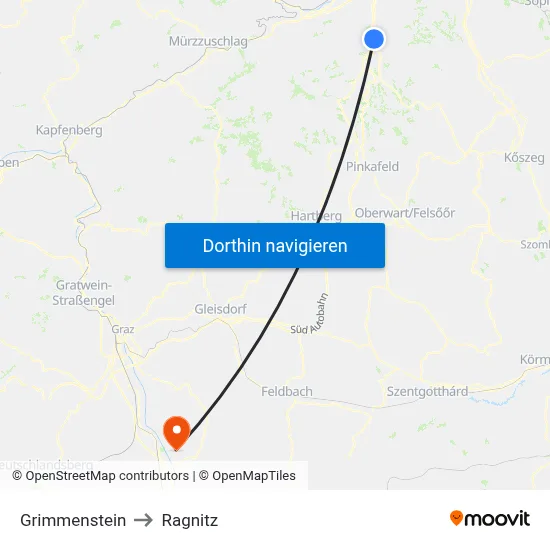 Grimmenstein to Ragnitz map