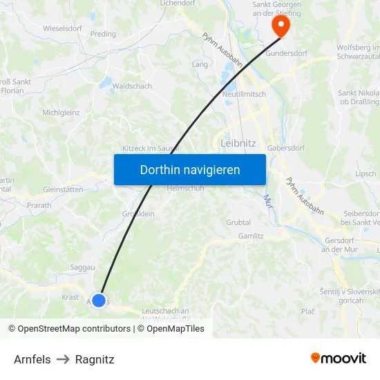 Arnfels to Ragnitz map