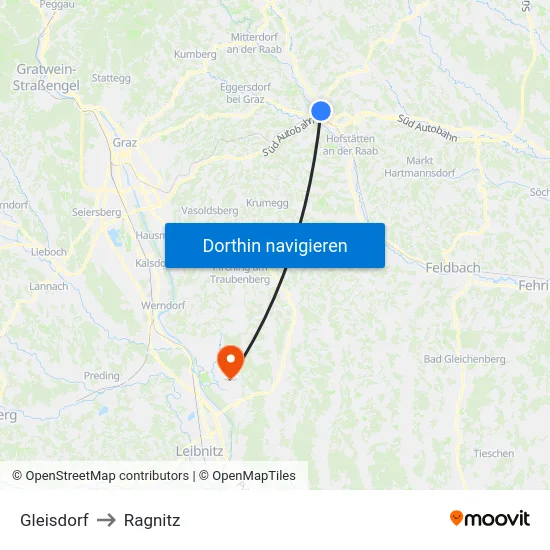 Gleisdorf to Ragnitz map