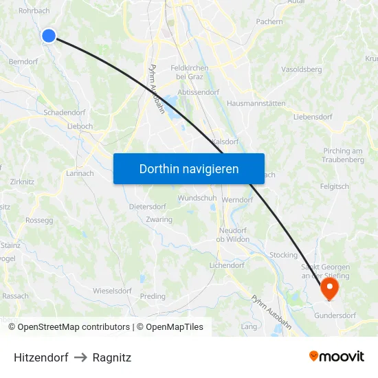 Hitzendorf to Ragnitz map