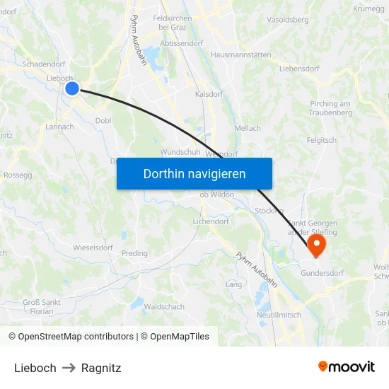 Lieboch to Ragnitz map