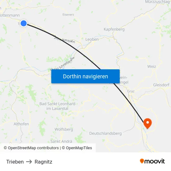 Trieben to Ragnitz map