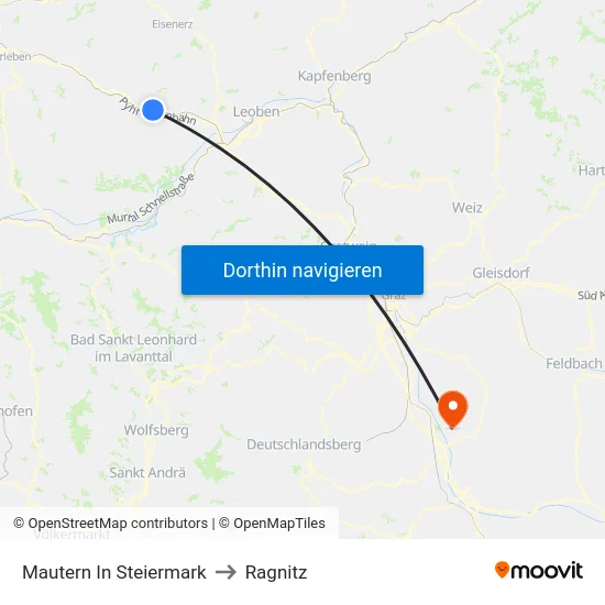 Mautern In Steiermark to Ragnitz map