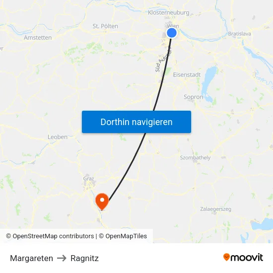 Margareten to Ragnitz map